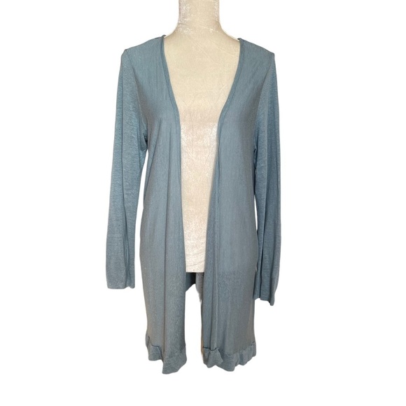 Tahari Women’s 100% Linen Open Front Cardigan Size L Blue Lightweight Casual - Picture 1 of 7